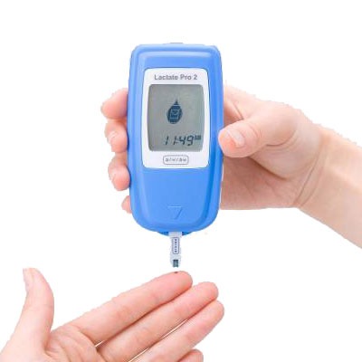Lactate pro 2 meter taking a reading from a finger